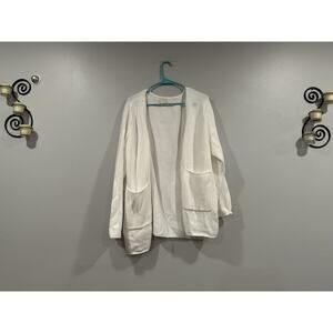 Honest Cotton Knit Open Front Cardigan with Pockets One Size White